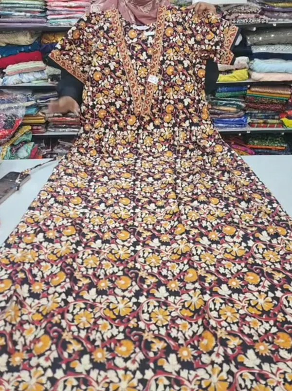 Pure Jaipur Cotton V-Neck Frock Maxi Nighty | NT3558
